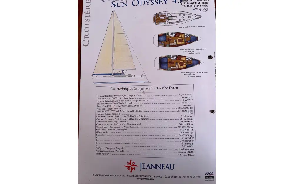 slider 27 Jeanneau Sun Odyssey 43