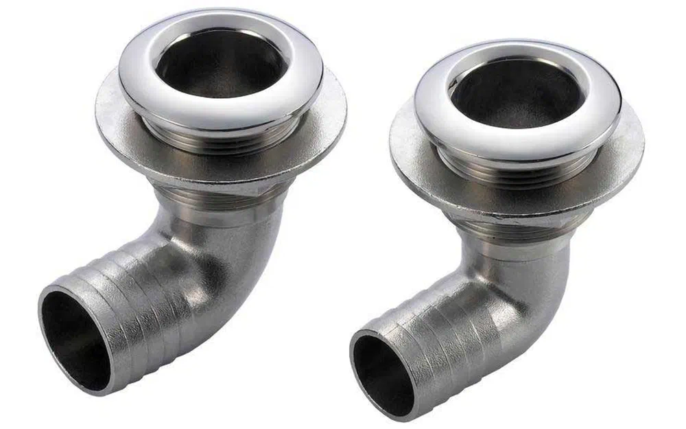 slider 0 Traversée de coque en inox coudée avec embout cannelé