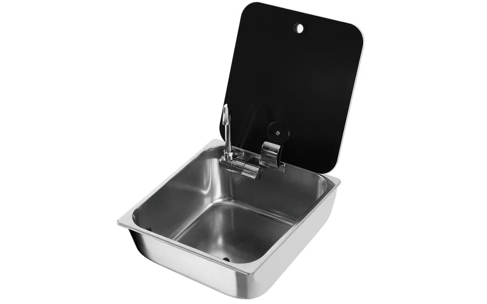 slider 0 Lavabo avec couvercle en verre et robinet d’eau froide