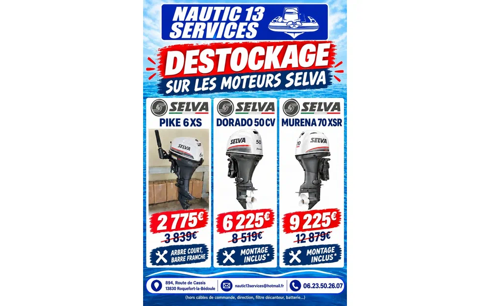 slider 0 🚨 DESTOCKAGE MOTEURS HORS-BORD SELVA  6 xs, 50 cv, 70 xsr 🚨