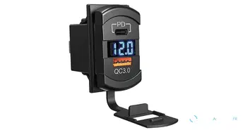 Port USB-A + USB-C + voltmètre 12/24V
